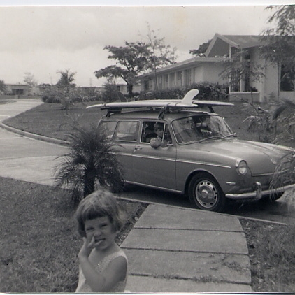 Racked up with my first surfriding device, a 9'4&quot; Hobie Noserider, June 1967. We were headed off to La Pared, Luquillo, Puerto Rico, for another gremmie session. I would not graduate to paipo boarding on a semi-regular basis for another year or so, initially for riding more challenging spots like Tres Palmas and Gas Chambers.
